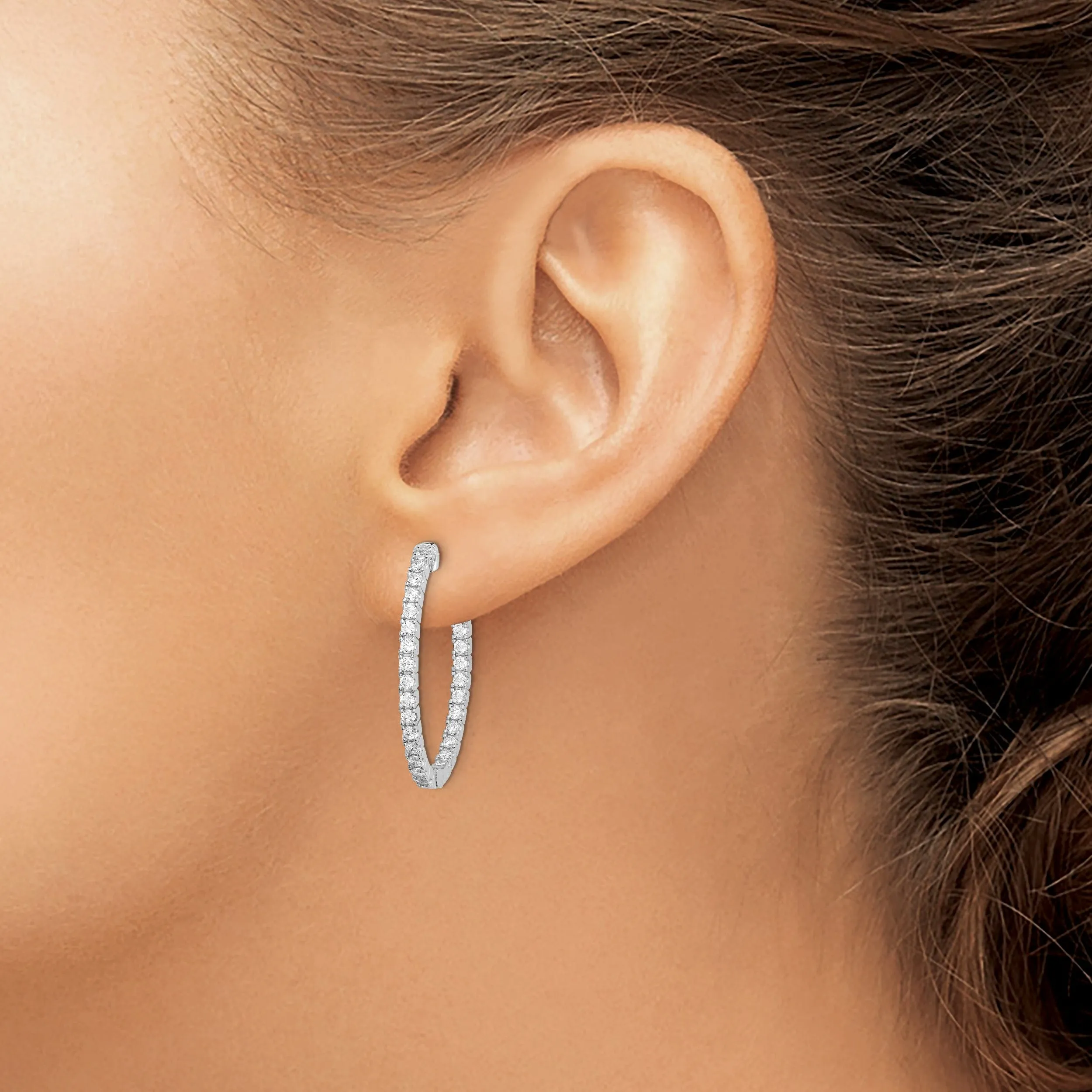 Sterling Silver CZ Oval Hoop Earrings