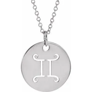 Sterling Silver Gemini Zodiac Disc 16-18" Necklace