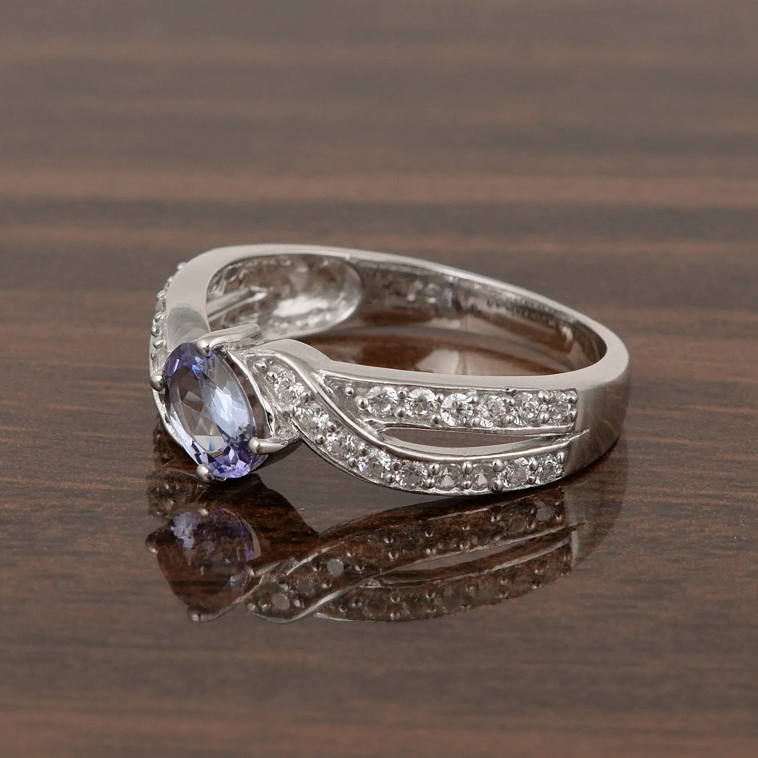 Sterling Silver Genuine Oval Tanzanite 1.20 Ctw Women Cluster Ring