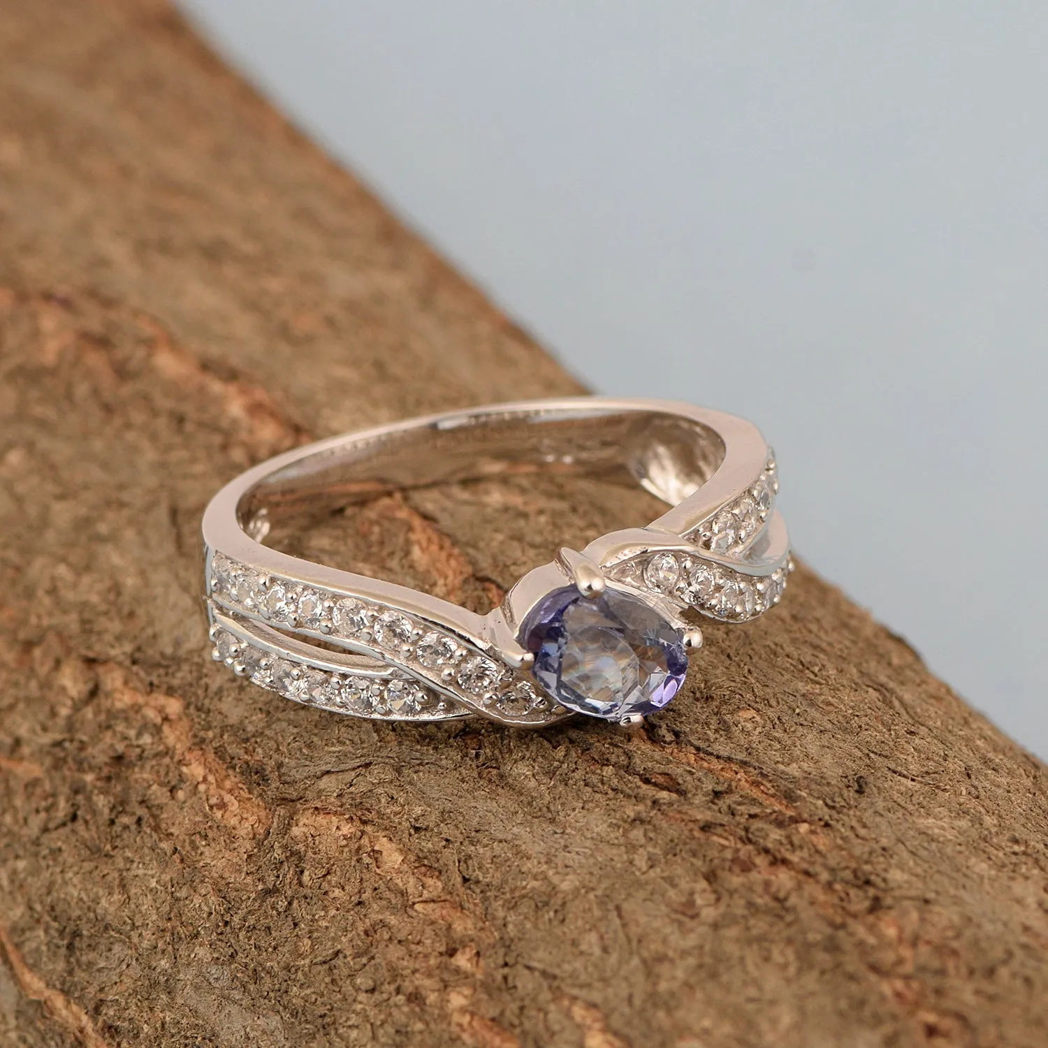 Sterling Silver Genuine Oval Tanzanite 1.20 Ctw Women Cluster Ring