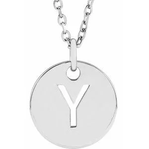 Sterling Silver Initial Y 10 mm Disc 16-18" Necklace