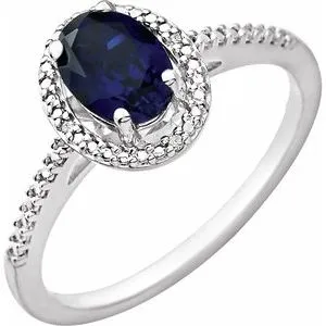 Sterling Silver Lab Created Blue Sapphire & .01 CTW Diamond Ring