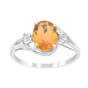 Sterling Silver Oval 2.25 Ctw Citrine with White Topaz Accent Women Rings