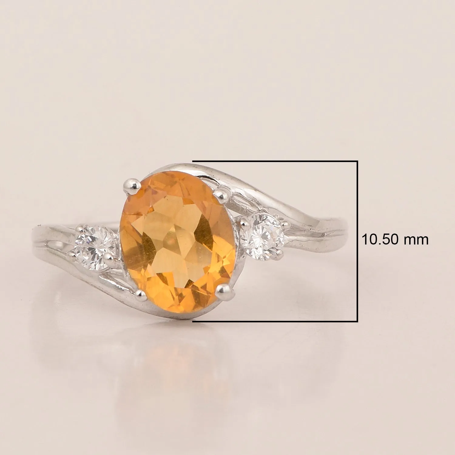 Sterling Silver Oval 2.25 Ctw Citrine with White Topaz Accent Women Rings