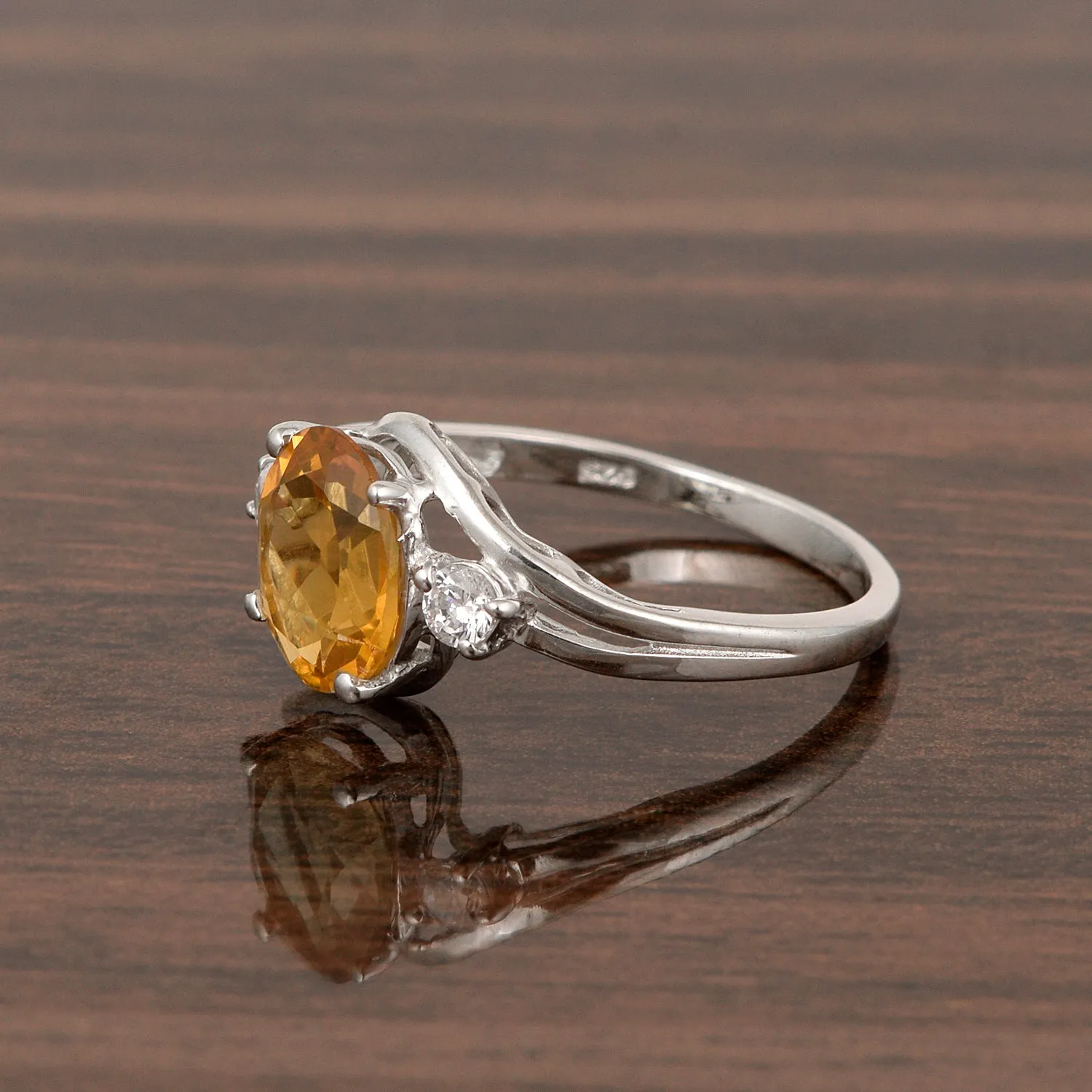 Sterling Silver Oval 2.25 Ctw Citrine with White Topaz Accent Women Rings