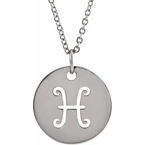 Sterling Silver Pisces Zodiac Disc 16-18" Necklace