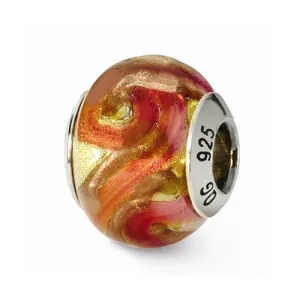 Sterling Silver Reflections Yellow/Red/Orange Italian Murano Bead