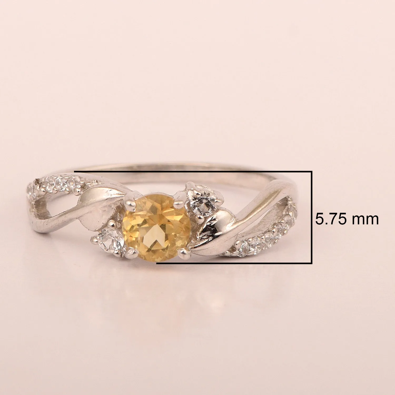 Sterling Silver Round 5mm Citrine Bypass Shank Women Wedding Ring