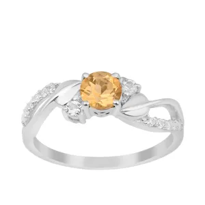 Sterling Silver Round 5mm Citrine Bypass Shank Women Wedding Ring