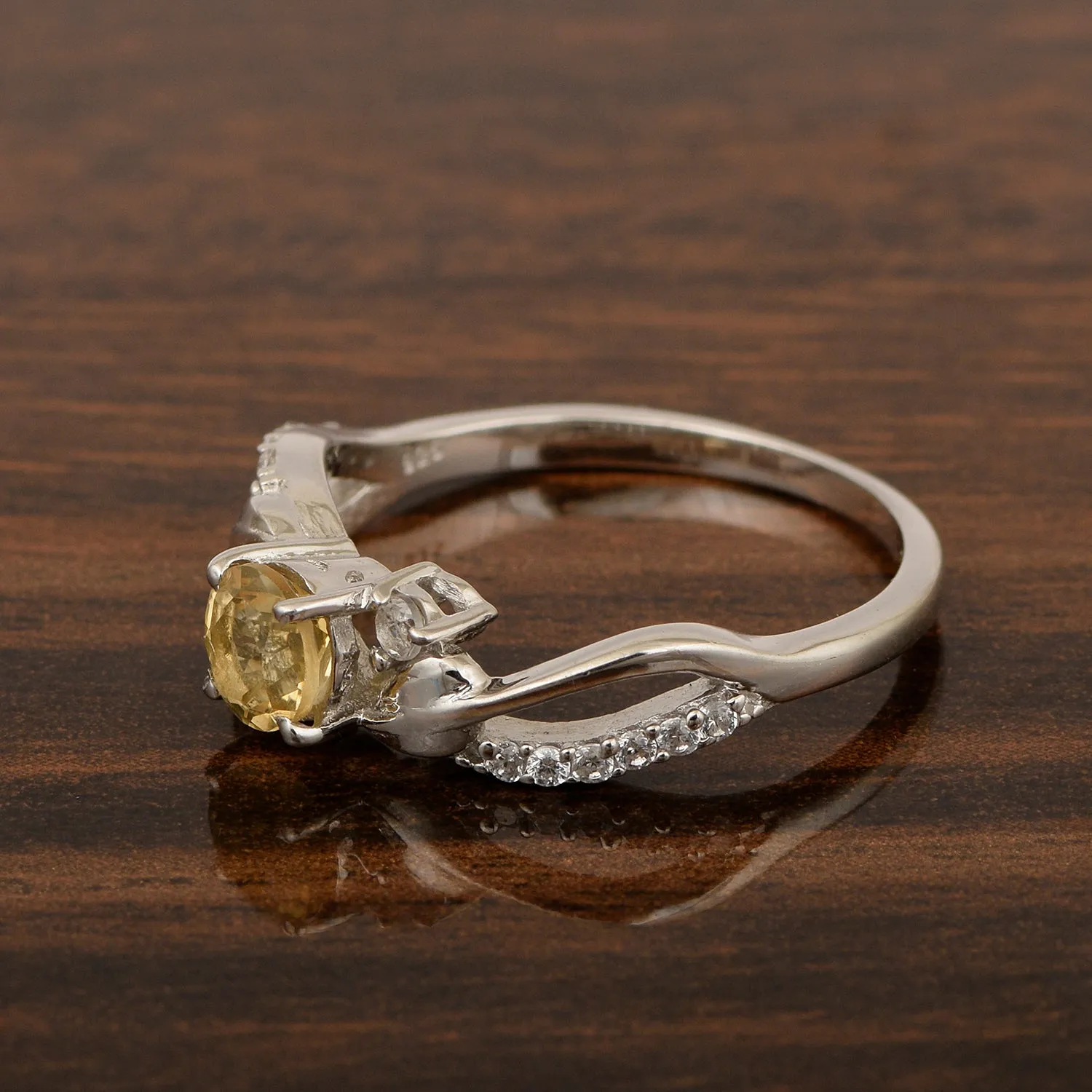 Sterling Silver Round 5mm Citrine Bypass Shank Women Wedding Ring