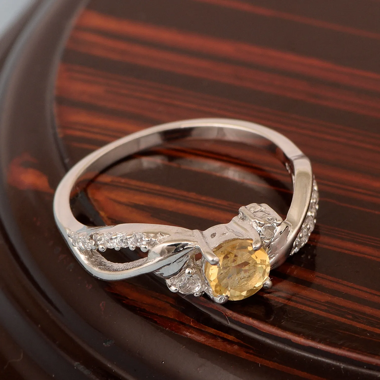 Sterling Silver Round 5mm Citrine Bypass Shank Women Wedding Ring