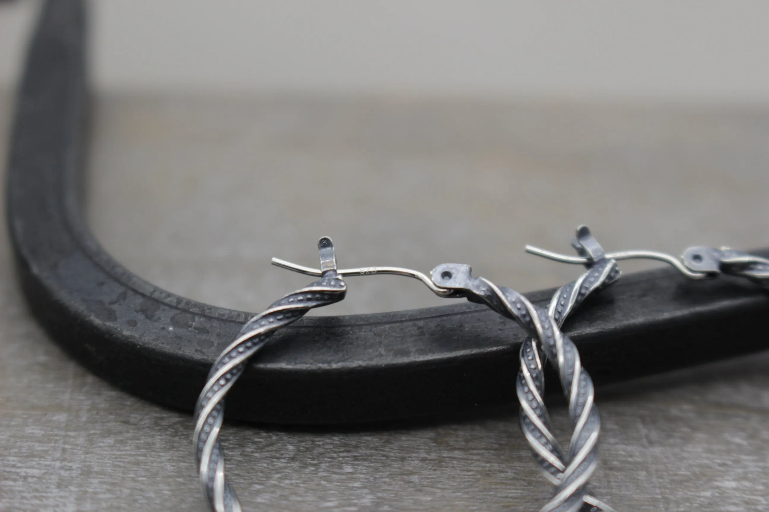 Sterling silver rustic hoop earrings 1”