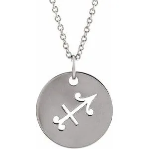 Sterling Silver Sagittarius Zodiac Disc 16-18" Necklace