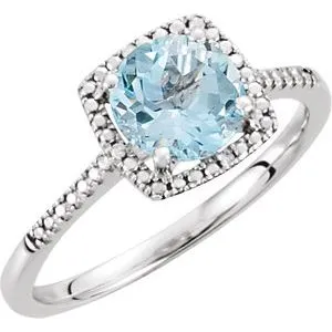 Sterling Silver Sky Blue Topaz & .01 CTW Diamond Ring Size 7