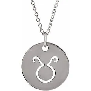 Sterling Silver Taurus Zodiac Disc 16-18" Necklace