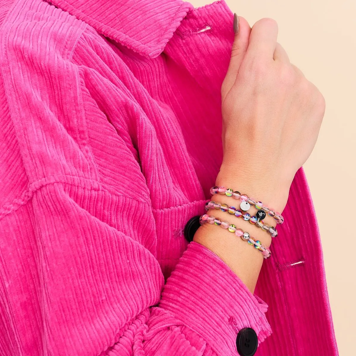 Strawberry Borealis | Silver | Galaxy Glass Bead Bracelet