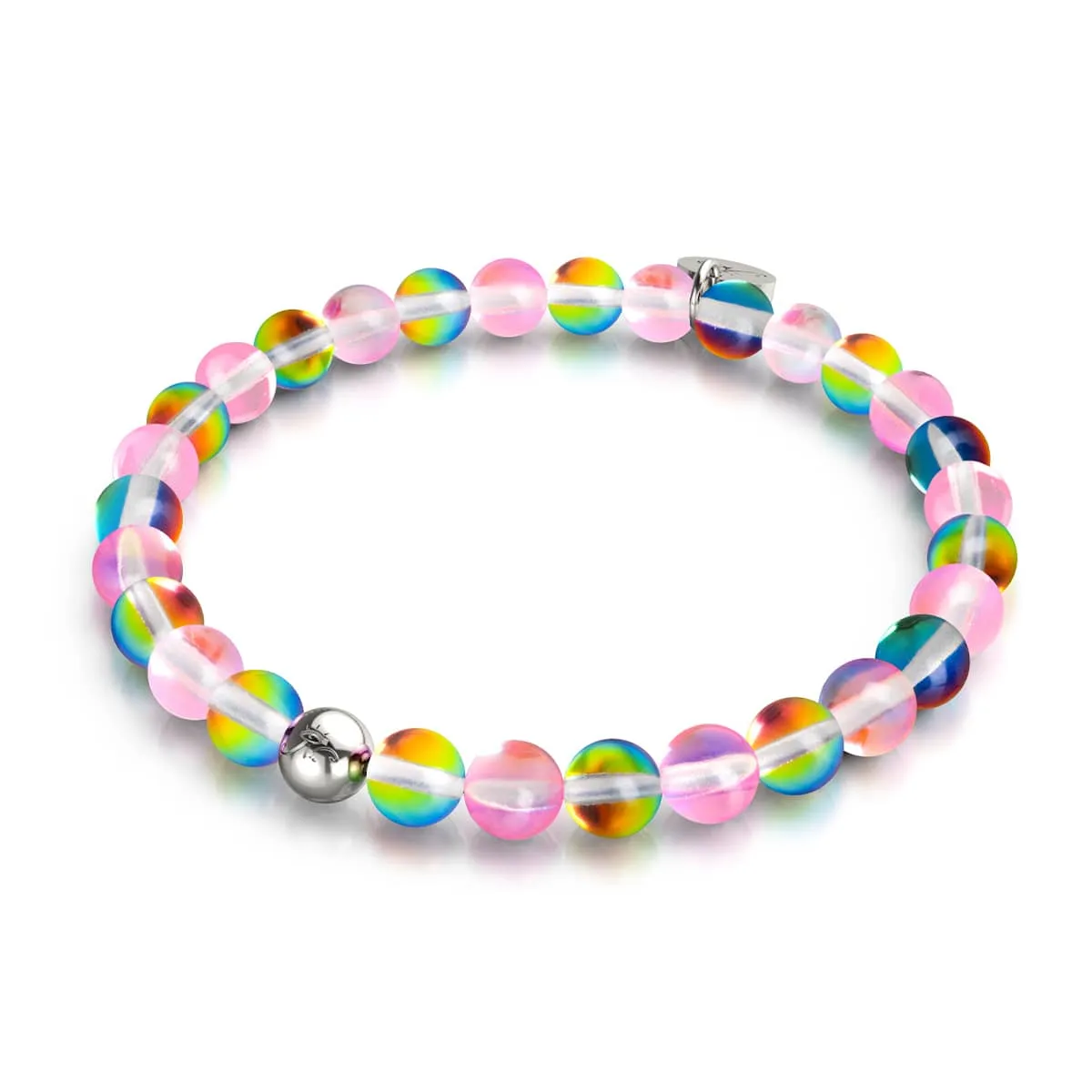Strawberry Borealis | Silver | Galaxy Glass Bead Bracelet