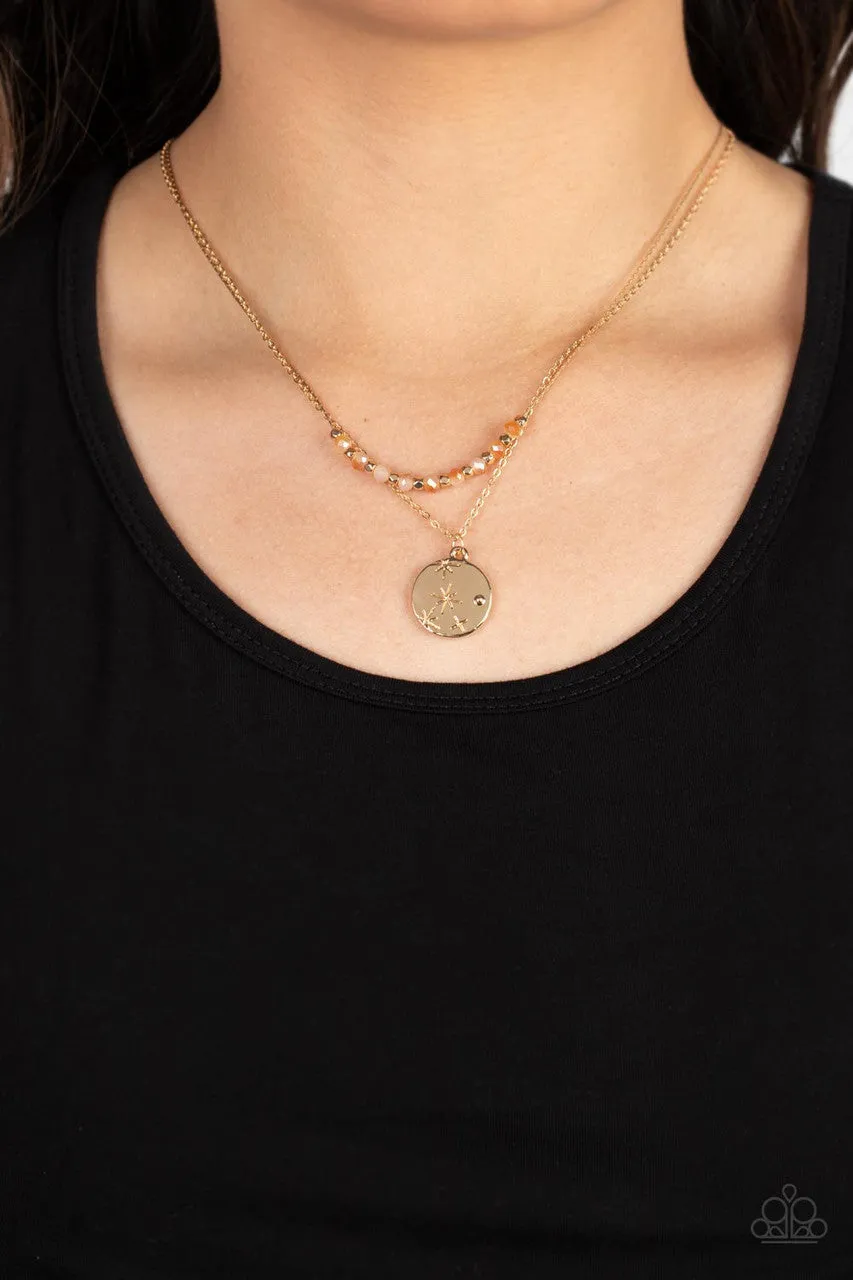 Stunning Supernova - Gold - Star Stamped Disc Tiered Paparazzi Short Necklace