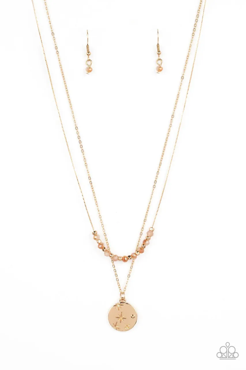 Stunning Supernova - Gold - Star Stamped Disc Tiered Paparazzi Short Necklace