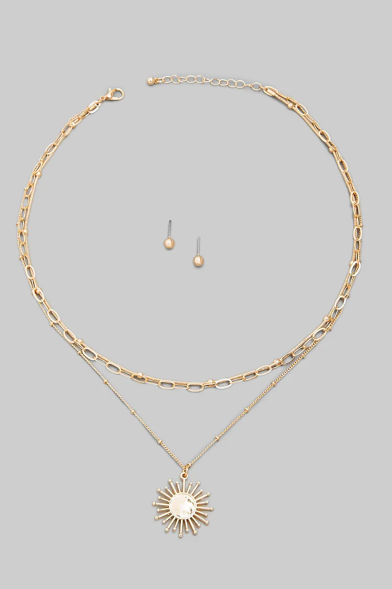 Sun Burst Pendant Necklace Set