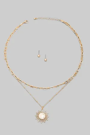 Sun Burst Pendant Necklace Set