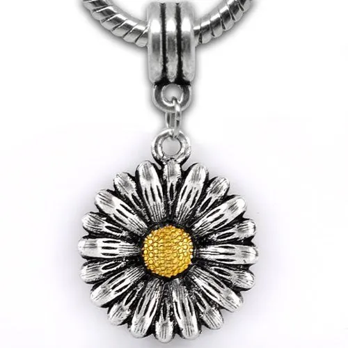 Sun Flower Dangle European Beads For Snake Chain Charm Bracelet