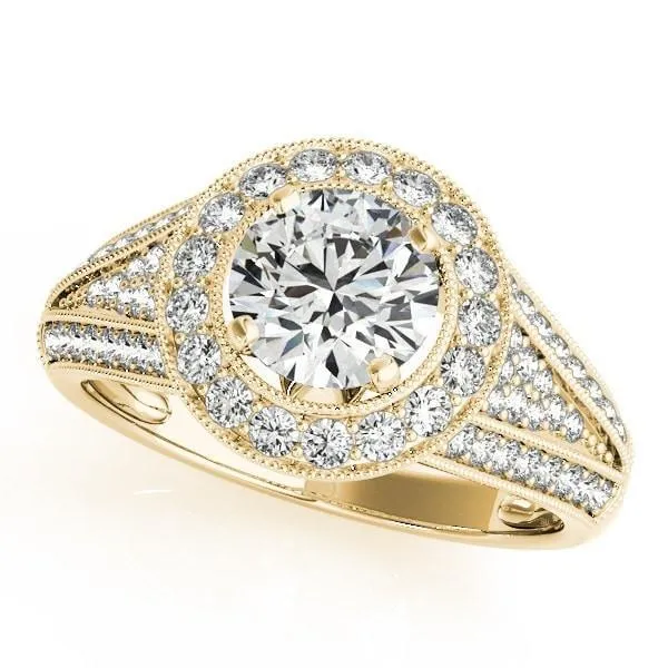 Syna Round Center Stone Milgrain Cathedral Halo Engagement Ring