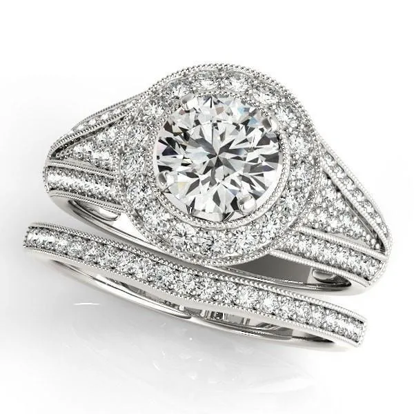 Syna Round Center Stone Milgrain Cathedral Halo Engagement Ring