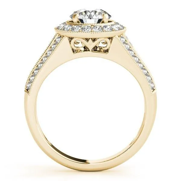 Syna Round Center Stone Milgrain Cathedral Halo Engagement Ring