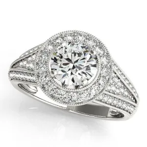 Syna Round Center Stone Milgrain Cathedral Halo Engagement Ring