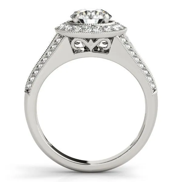 Syna Round Center Stone Milgrain Cathedral Halo Engagement Ring