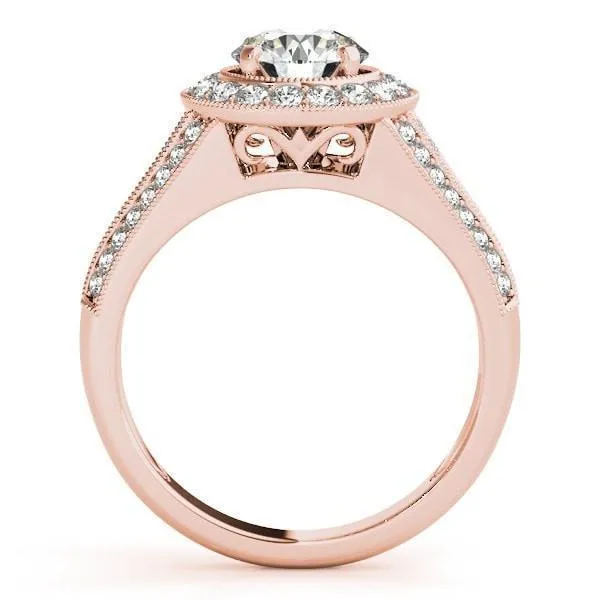 Syna Round Center Stone Milgrain Cathedral Halo Engagement Ring