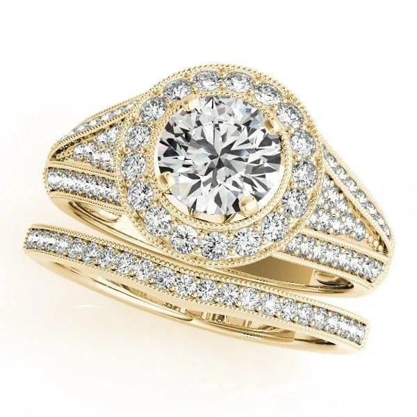 Syna Round Center Stone Milgrain Cathedral Halo Engagement Ring