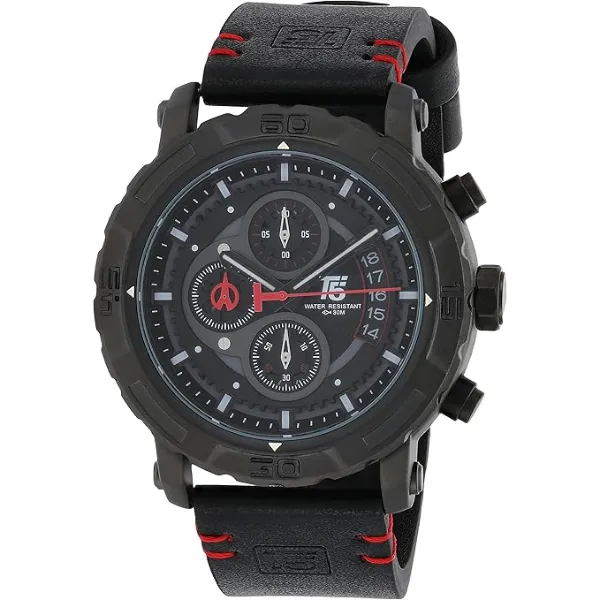 T5 Black Leather Strap Black Dial Chronograph Quartz Watch for Gents - H3590G-D
