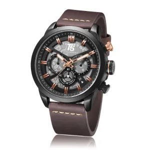 T5 Brown Leather Strap Grey Dial Chronograph Quartz Watch for Gents - H3625G-C