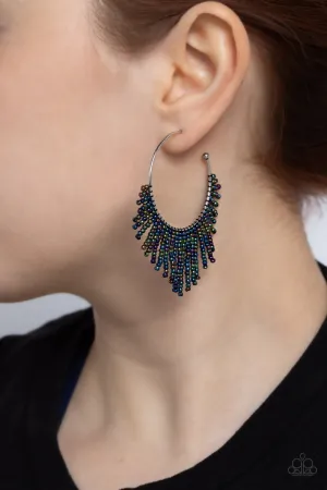 Tailored Tassel - Multi - Oil Spill Seed Bead Paparazzi Hoop Earrrings