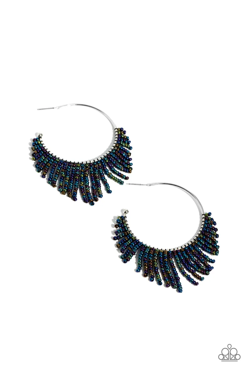 Tailored Tassel - Multi - Oil Spill Seed Bead Paparazzi Hoop Earrrings