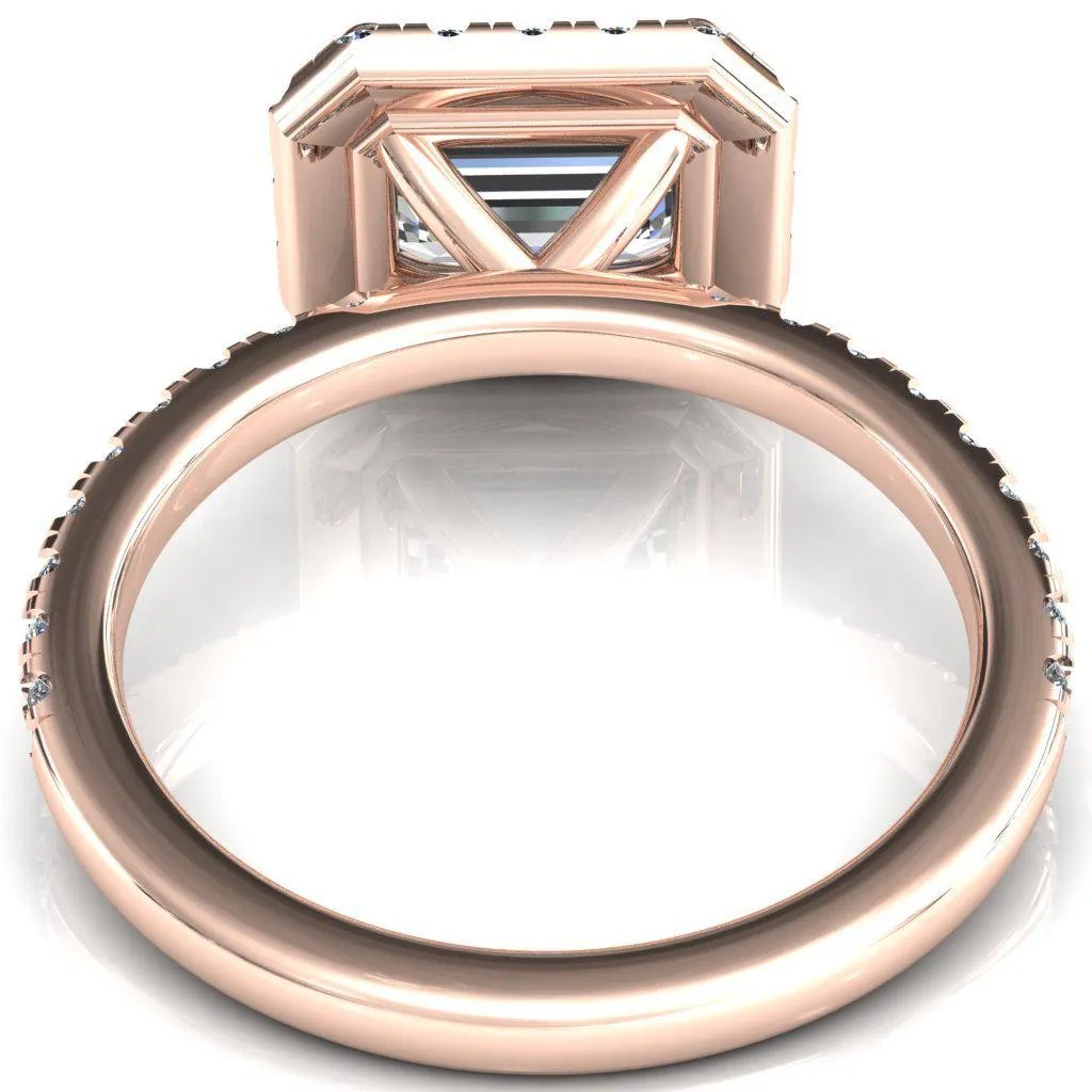 Talia Emerald Moissanite East-West 4 Prong Halo 5/8 Micropave Ring