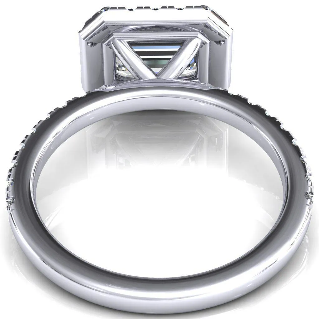 Talia Emerald Moissanite East-West 4 Prong Halo 5/8 Micropave Ring