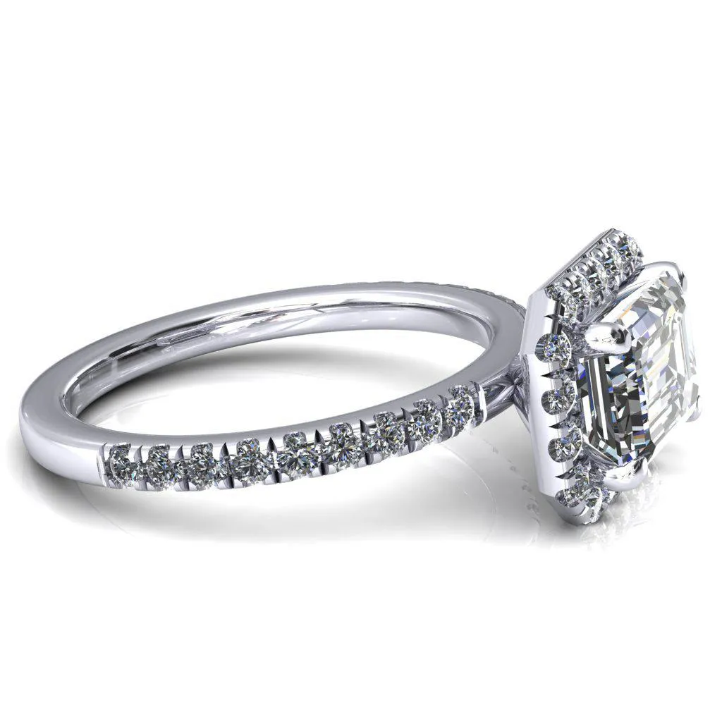 Talia Emerald Moissanite East-West 4 Prong Halo 5/8 Micropave Ring