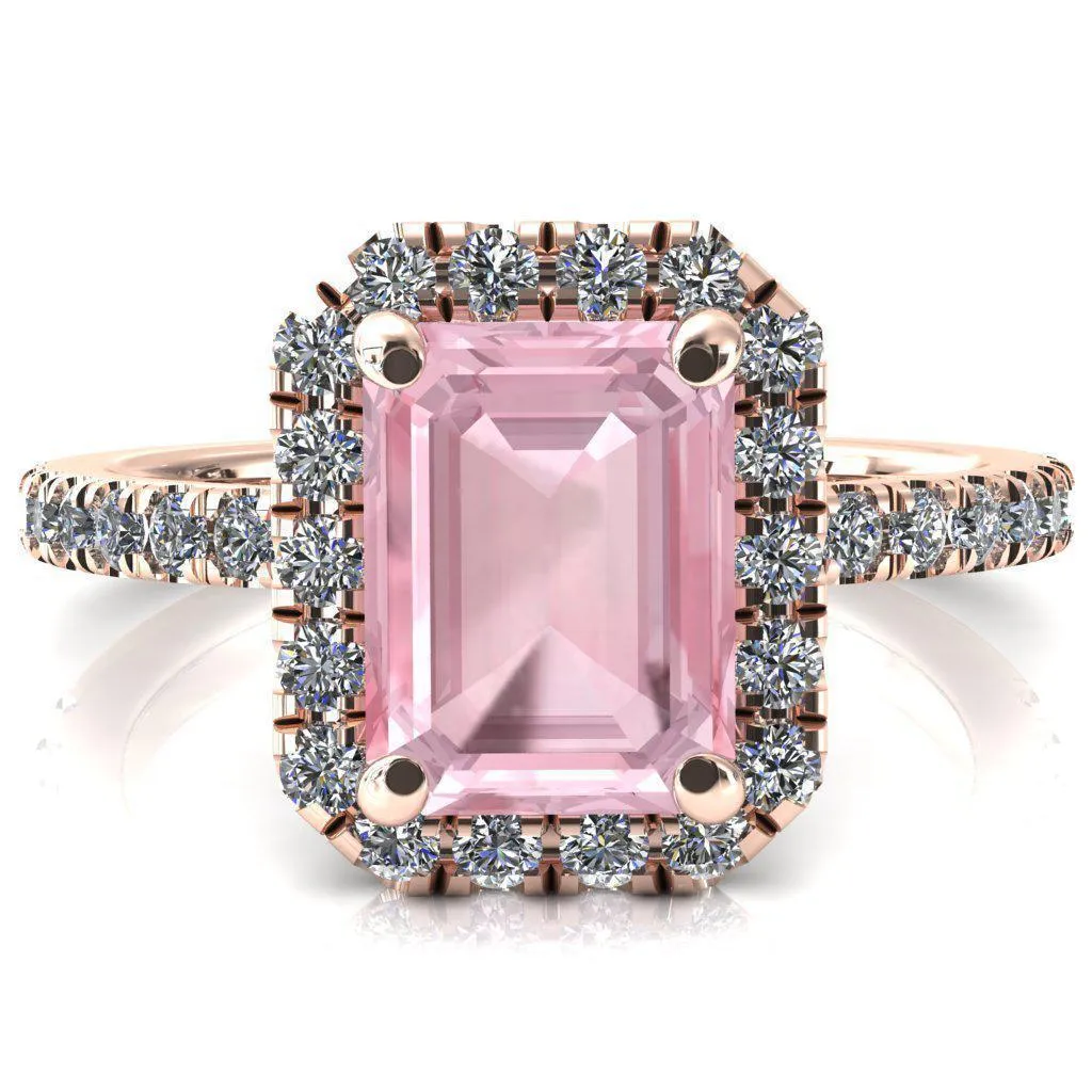 Talia Emerald Pink Sapphire 4 Prong Halo 5/8 Micropave Engagement Ring