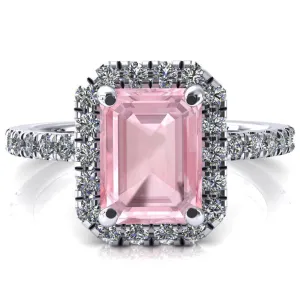 Talia Emerald Pink Sapphire 4 Prong Halo 5/8 Micropave Engagement Ring