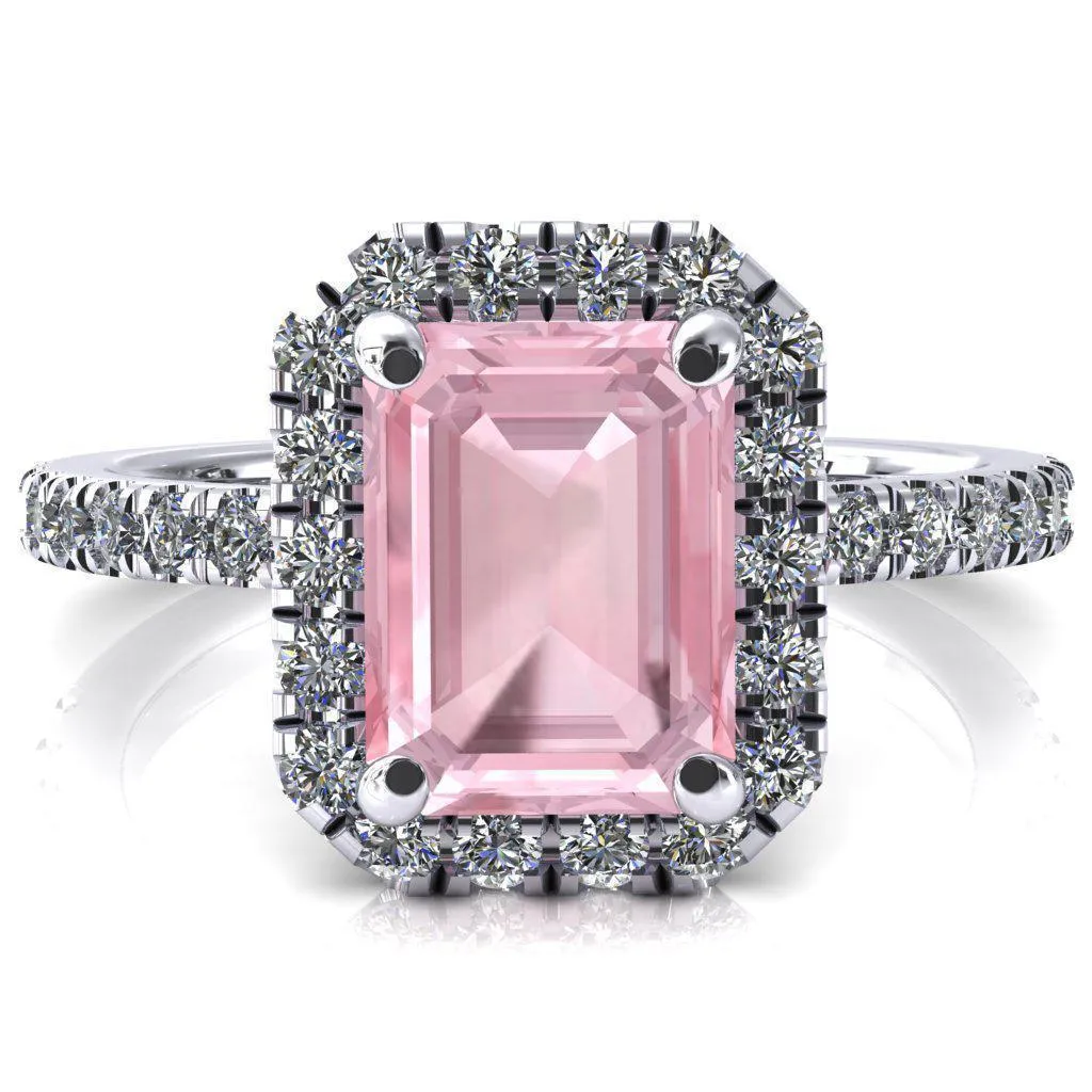 Talia Emerald Pink Sapphire 4 Prong Halo 5/8 Micropave Engagement Ring