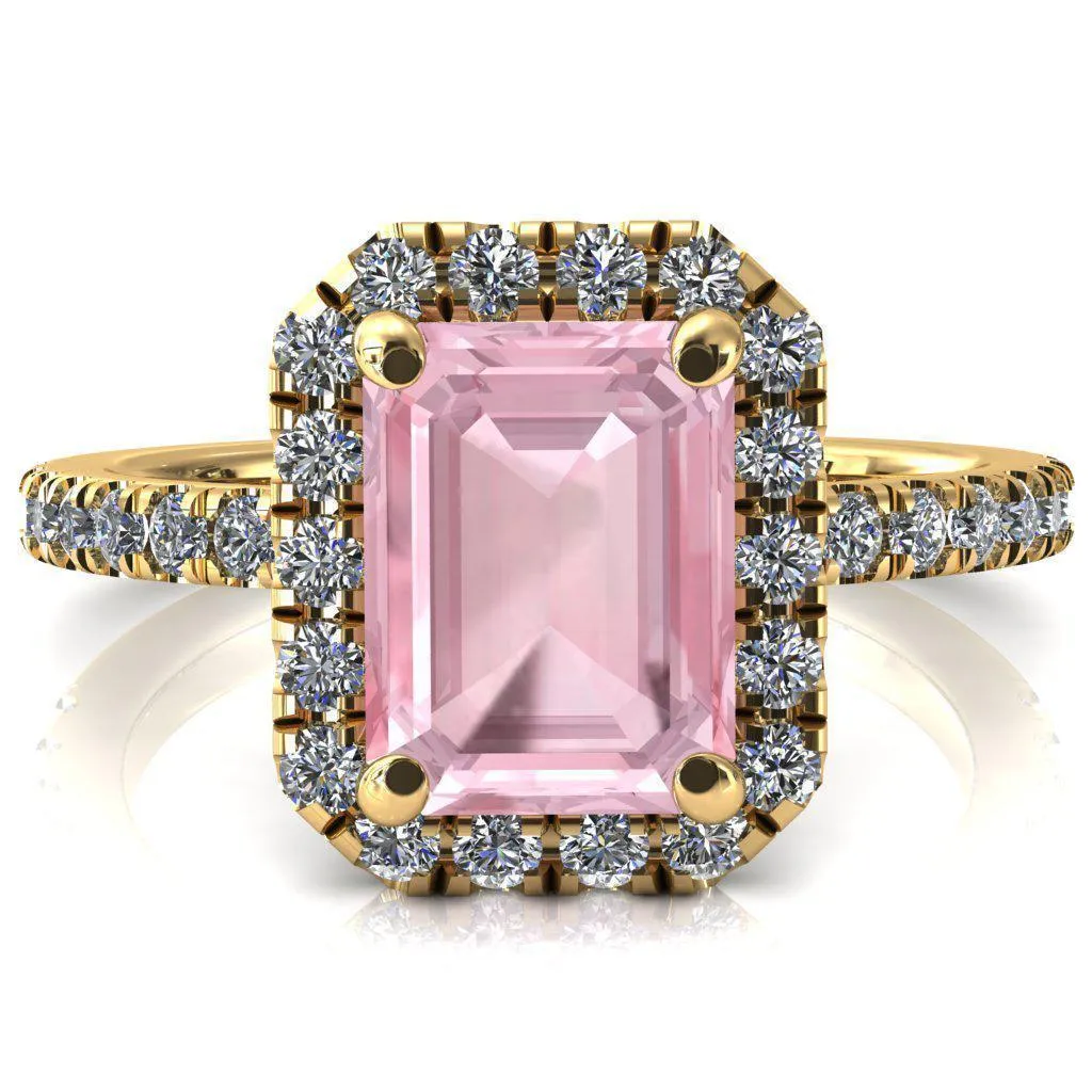 Talia Emerald Pink Sapphire 4 Prong Halo 5/8 Micropave Engagement Ring