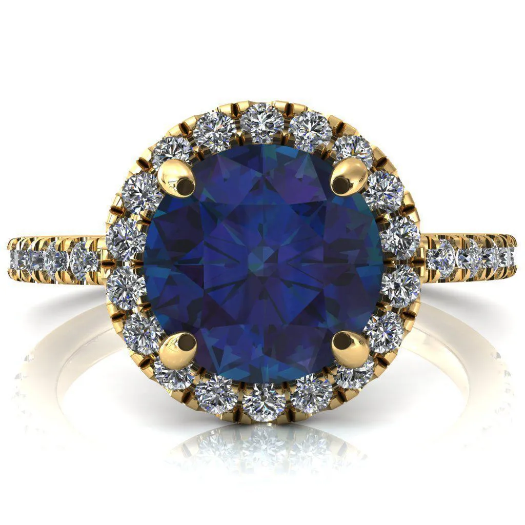 Talia Round Alexandrite 4 Prong Halo 5/8 Micropave Engagement Ring