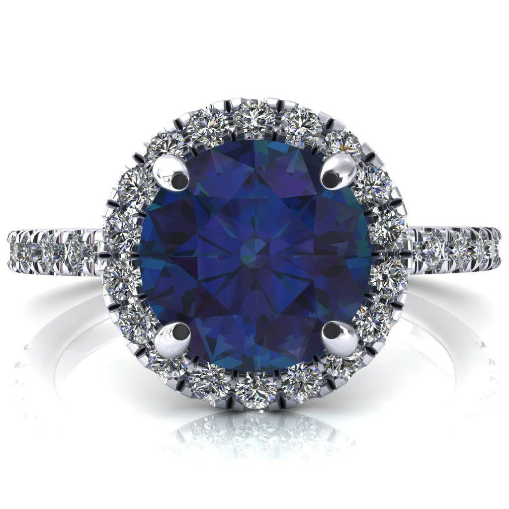 Talia Round Alexandrite 4 Prong Halo 5/8 Micropave Engagement Ring