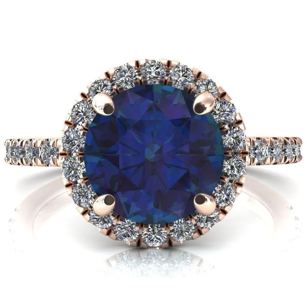 Talia Round Alexandrite 4 Prong Halo 5/8 Micropave Engagement Ring