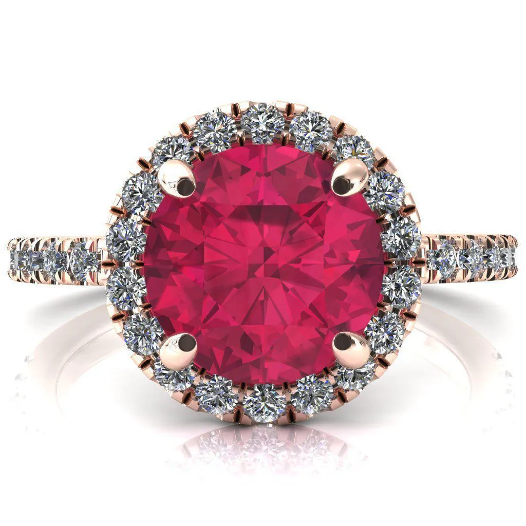 Talia Round Ruby 4 Prong Halo 5/8 Micropave Engagement Ring