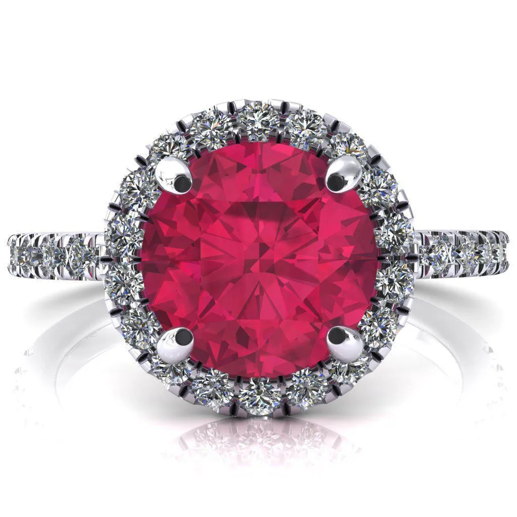 Talia Round Ruby 4 Prong Halo 5/8 Micropave Engagement Ring