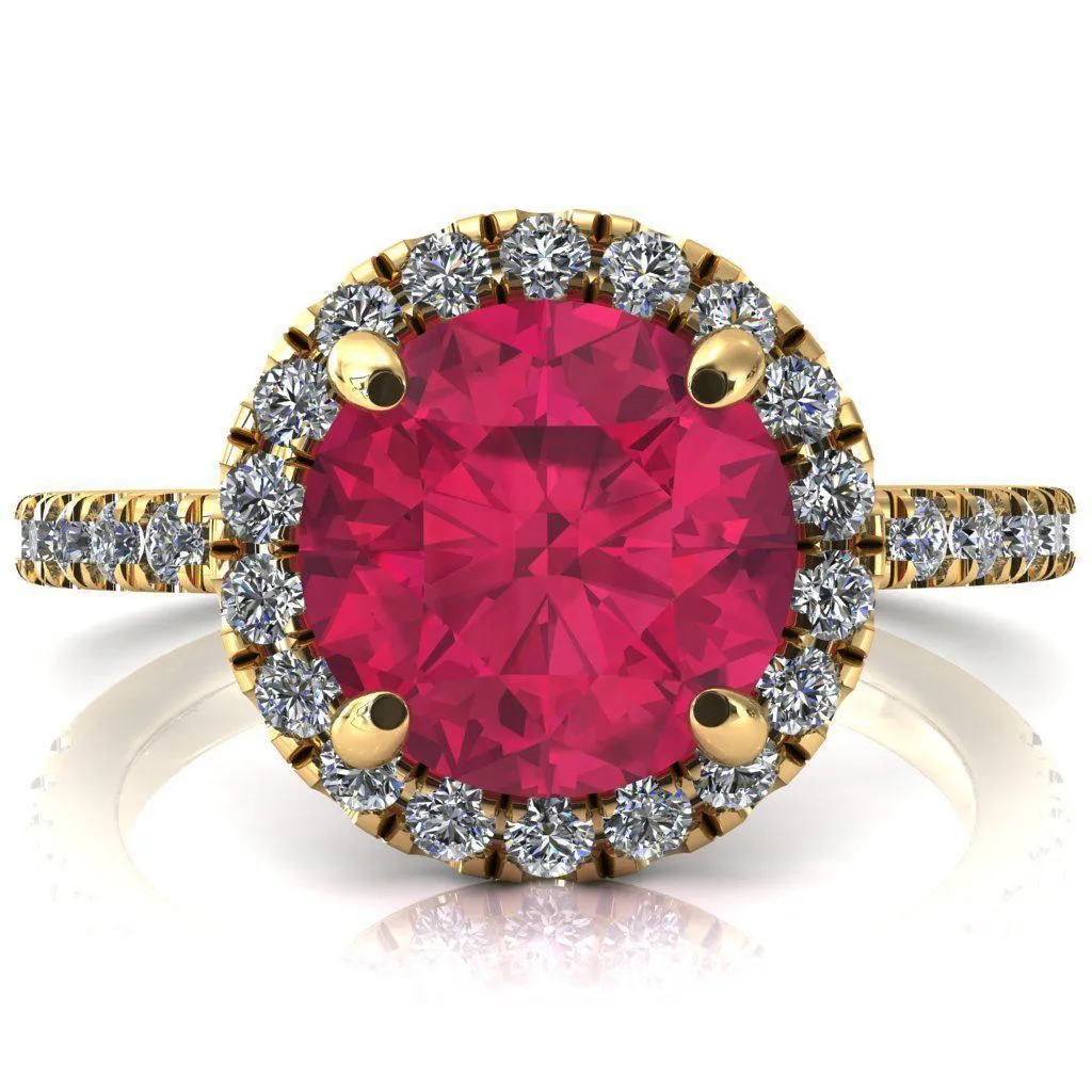 Talia Round Ruby 4 Prong Halo 5/8 Micropave Engagement Ring